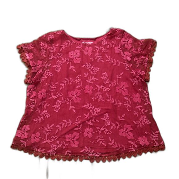 Soft Surroundings Top Women XL Pink Floral Embroidered Silk Sheer Layered Blouse - Picture 1 of 6